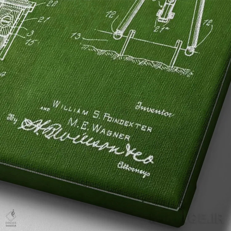 تابلو نقشهٔ ثبت اختراع جک پمپ نفت سبز اثر پیکسل کهنه (استودیو/نام هنری) - نمای نزدیک بافت بوم