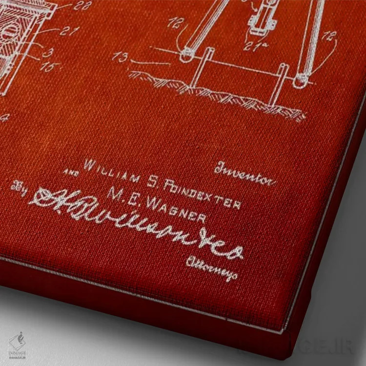 تابلو نقشهٔ ثبت اختراع جک پمپ نفت قرمز اثر پیکسل کهنه (استودیو/نام هنری) - نمای نزدیک بافت بوم