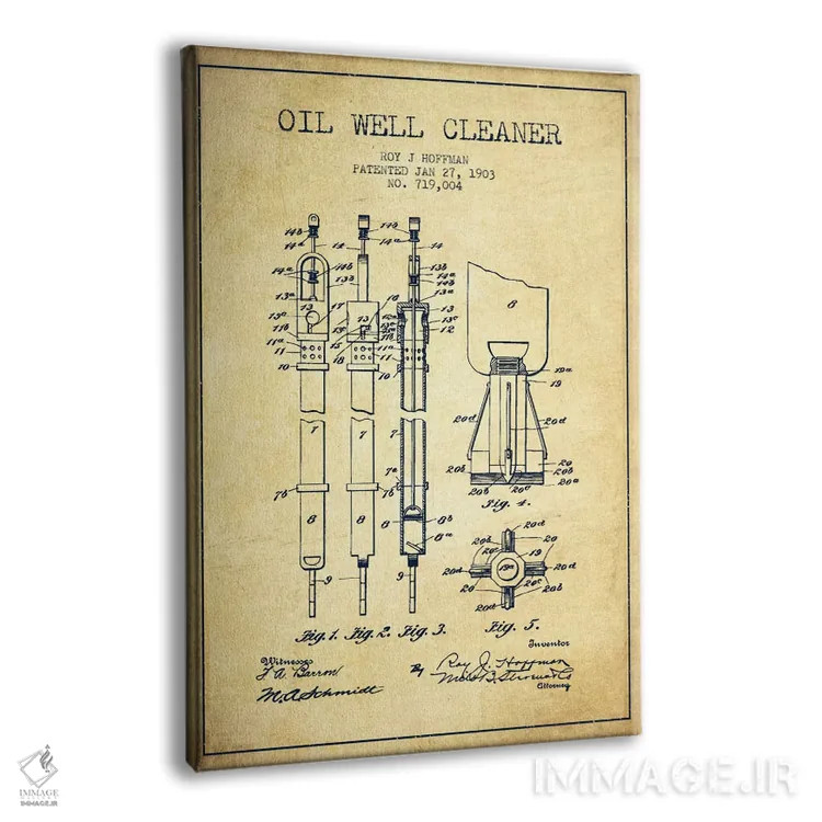تابلو نقشهٔ ثبت اختراع پاککنندهٔ چاه نفت (طرح قدیمی) اثر پیکسل کهنه (استودیو/نام هنری) - نمای پرسپکتیو محصول