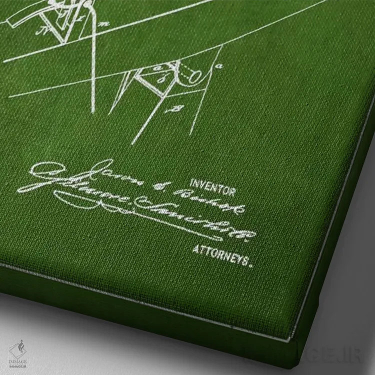 تابلو نقشهٔ ثبت اختراع دستگاه چاه نفت (سبز) اثر پیکسل کهنه (استودیو/نام هنری) - نمای نزدیک بافت بوم