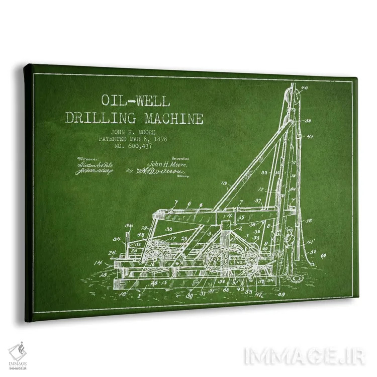 تابلو نقشهٔ ثبت اختراع حفاری چاه نفت (سبز) اثر پیکسل کهنه (استودیو/نام هنری) - نمای پرسپکتیو محصول