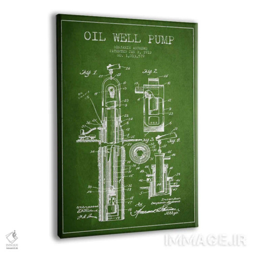 تابلو نقشهٔ ثبت اختراع پمپ چاه نفت (سبز) اثر پیکسل کهنه (استودیو/نام هنری) - نمای پرسپکتیو محصول