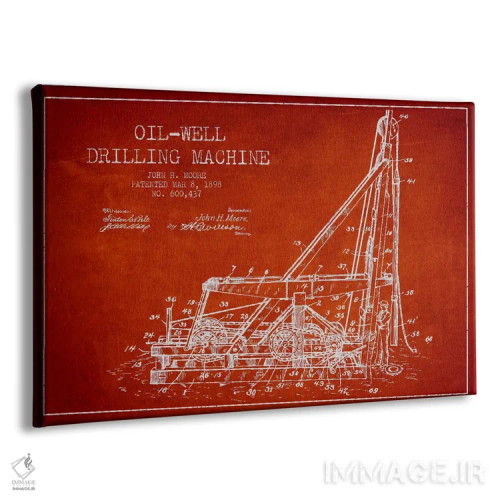 تابلو نقشهٔ ثبت اختراع حفاری چاه نفت (قرمز) اثر پیکسل کهنه (استودیو/نام هنری) - نمای پرسپکتیو محصول