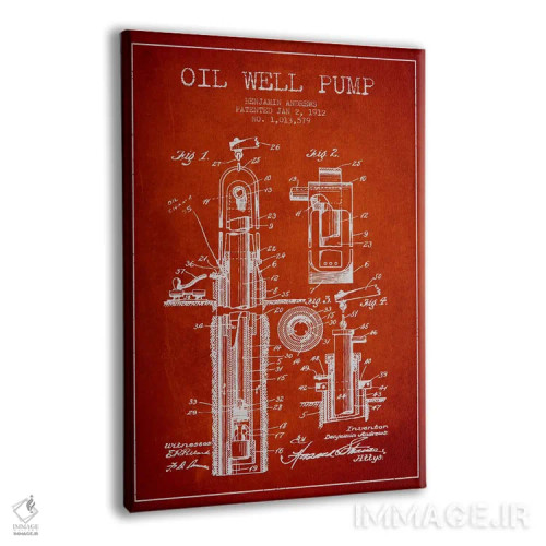 تابلو نقشهٔ ثبت اختراع پمپ چاه نفت (قرمز) اثر پیکسل کهنه (استودیو/نام هنری) - نمای پرسپکتیو محصول