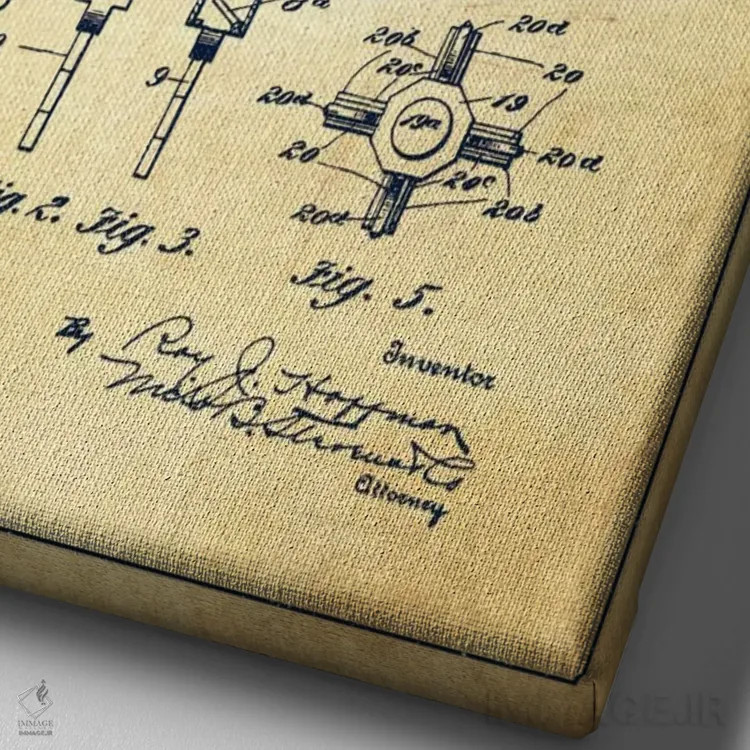 تابلو نقشهٔ ثبت اختراع پاککنندهٔ چاه نفت (طرح قدیمی) اثر پیکسل کهنه (استودیو/نام هنری) - نمای نزدیک بافت بوم