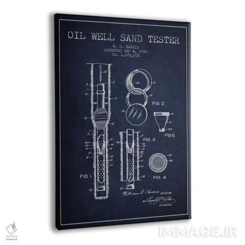 تابلو نقشهٔ ثبت اختراع دستگاه آزمایش چاه نفت (آبی تیره) اثر پیکسل کهنه (استودیو/نام هنری) - نمای پرسپکتیو محصول