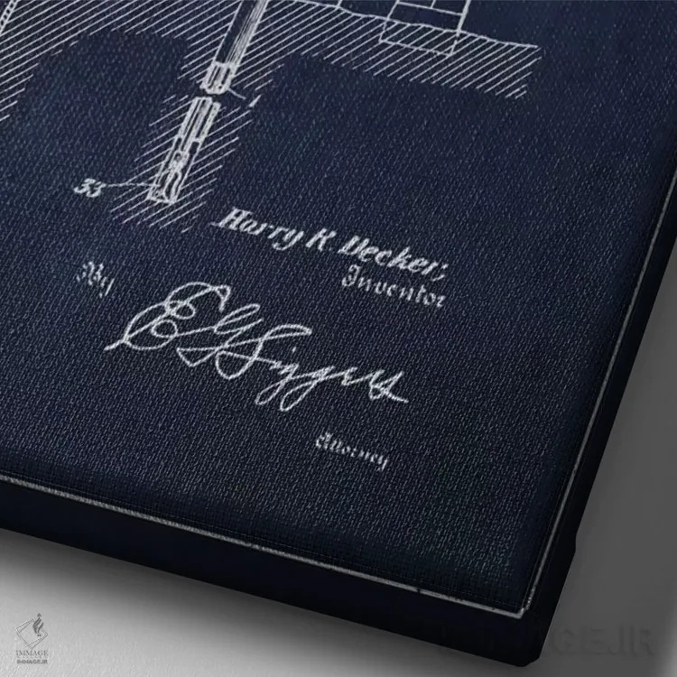 تابلو نقشهٔ ثبت اختراع متهٔ چاه نفت (آبی تیره) اثر پیکسل کهنه (استودیو/نام هنری) - نمای نزدیک بافت بوم