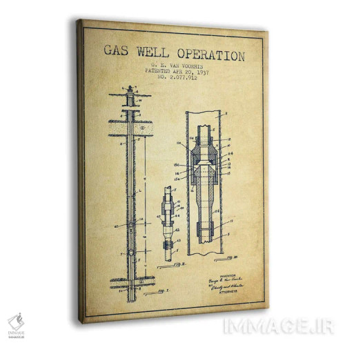 تابلو نقشهٔ ثبت اختراع عملیات چاه گاز (طرح قدیمی) اثر پیکسل کهنه (استودیو/نام هنری) - نمای پرسپکتیو محصول