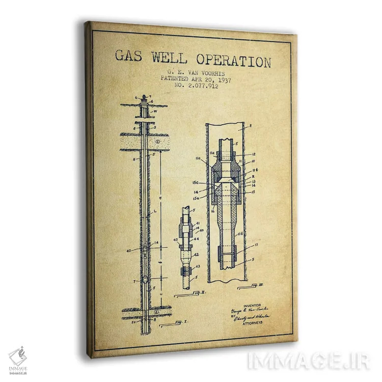 تابلو نقشهٔ ثبت اختراع عملیات چاه گاز (طرح قدیمی) اثر پیکسل کهنه (استودیو/نام هنری) - نمای پرسپکتیو محصول