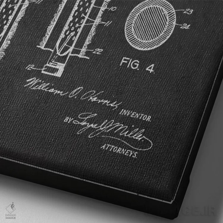 تابلو نقشهٔ ثبت اختراع دستگاه آزمایش چاه نفت (زغالی) اثر پیکسل کهنه (استودیو/نام هنری) - نمای نزدیک بافت بوم