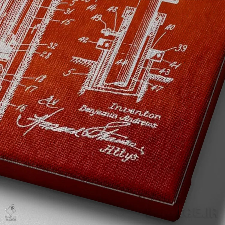 تابلو نقشهٔ ثبت اختراع پمپ چاه نفت (قرمز) اثر پیکسل کهنه (استودیو/نام هنری) - نمای نزدیک بافت بوم