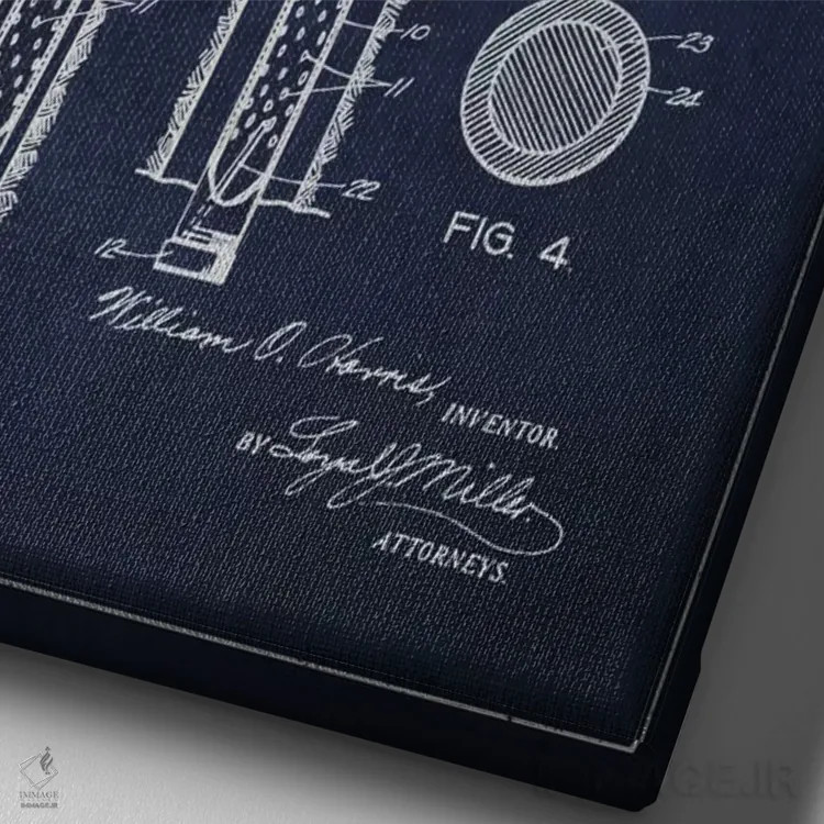 تابلو نقشهٔ ثبت اختراع دستگاه آزمایش چاه نفت (آبی تیره) اثر پیکسل کهنه (استودیو/نام هنری) - نمای نزدیک بافت بوم
