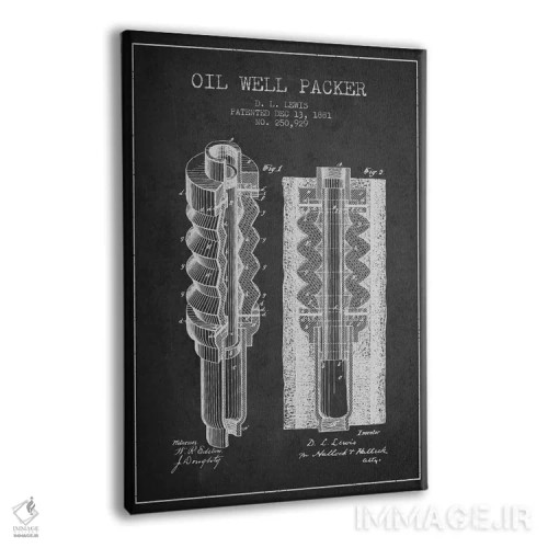 تابلو نقشهٔ ثبت اختراع بستهبند چاه نفت (زغالی) اثر پیکسل کهنه (استودیو/نام هنری) - نمای پرسپکتیو محصول