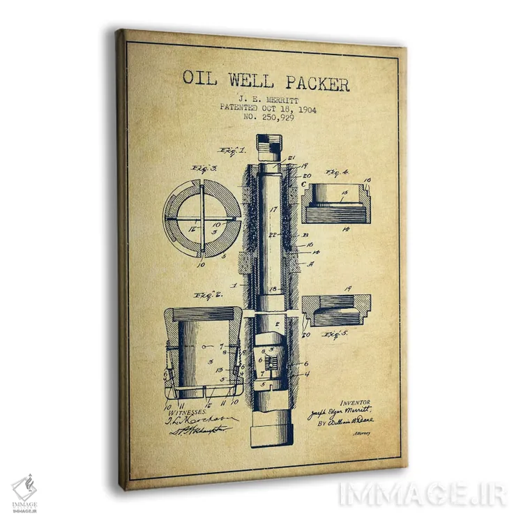 تابلو نقشهٔ ثبت اختراع بسته‌بند چاه نفت (طرح قدیمی) اثر پیکسل کهنه (استودیو/نام هنری) - نمای پرسپکتیو محصول