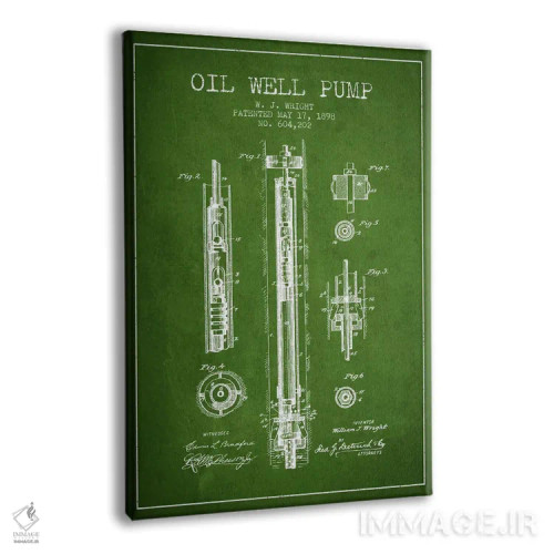 تابلو نقشهٔ ثبت اختراع پمپ چاه نفت (سبز) اثر پیکسل کهنه (استودیو/نام هنری) - نمای پرسپکتیو محصول