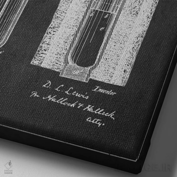 تابلو نقشهٔ ثبت اختراع بستهبند چاه نفت (زغالی) اثر پیکسل کهنه (استودیو/نام هنری) - نمای نزدیک بافت بوم