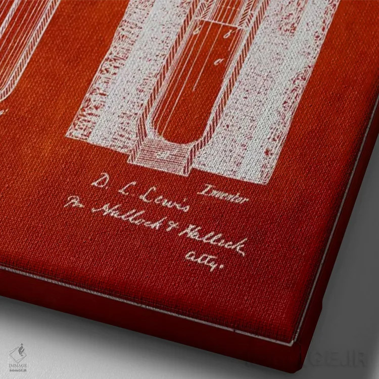 تابلو نقشهٔ ثبت اختراع بستهبند چاه نفت (قرمز) اثر پیکسل کهنه (استودیو/نام هنری) - نمای نزدیک بافت بوم