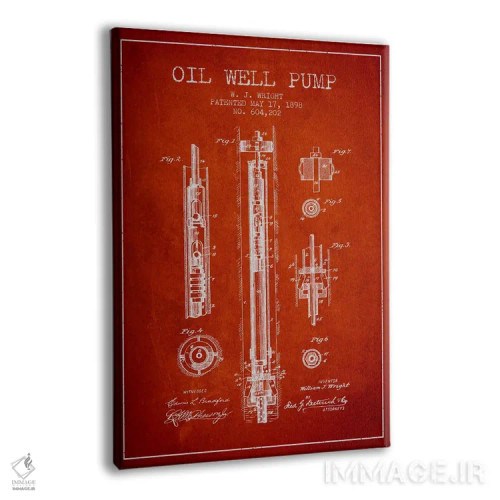 تابلو نقشهٔ ثبت اختراع پمپ چاه نفت (قرمز) اثر پیکسل کهنه (استودیو/نام هنری) - نمای پرسپکتیو محصول