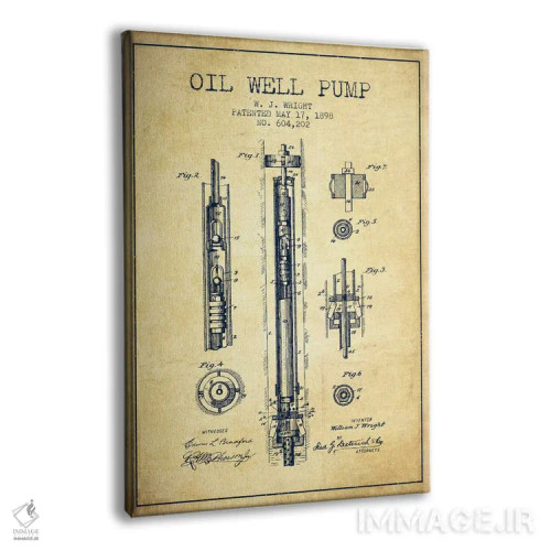 تابلو نقشهٔ ثبت اختراع پمپ چاه نفت (طرح قدیمی) اثر پیکسل کهنه (استودیو/نام هنری) - نمای پرسپکتیو محصول