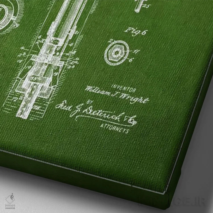 تابلو نقشهٔ ثبت اختراع پمپ چاه نفت (سبز) اثر پیکسل کهنه (استودیو/نام هنری) - نمای نزدیک بافت بوم