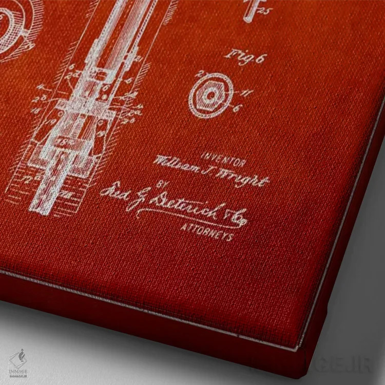 تابلو نقشهٔ ثبت اختراع پمپ چاه نفت (قرمز) اثر پیکسل کهنه (استودیو/نام هنری) - نمای نزدیک بافت بوم