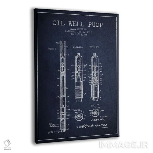 تابلو نقشهٔ ثبت اختراع پمپ چاه نفت (آبی تیره) اثر پیکسل کهنه (استودیو/نام هنری) - نمای پرسپکتیو محصول