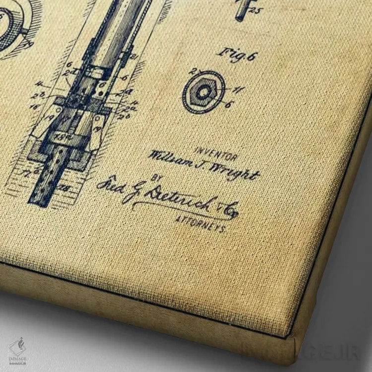 تابلو نقشهٔ ثبت اختراع پمپ چاه نفت (طرح قدیمی) اثر پیکسل کهنه (استودیو/نام هنری) - نمای نزدیک بافت بوم