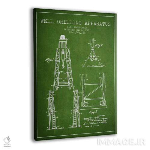 تابلو نقشهٔ ثبت اختراع دستگاه حفاری (سبز) اثر پیکسل کهنه (استودیو/نام هنری) - نمای پرسپکتیو محصول