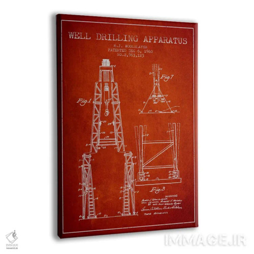 تابلو نقشهٔ ثبت اختراع دستگاه حفاری (قرمز) اثر پیکسل کهنه (استودیو/نام هنری) - نمای پرسپکتیو محصول