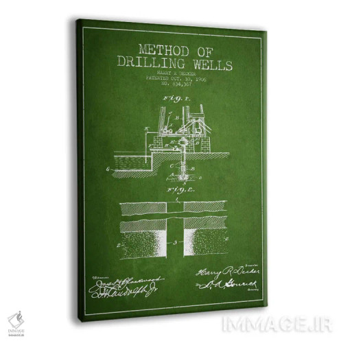 تابلو نقشهٔ ثبت اختراع روش حفاری چاهها (سبز) اثر پیکسل کهنه (استودیو/نام هنری) - نمای پرسپکتیو محصول