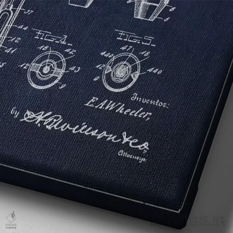 تابلو نقشهٔ ثبت اختراع پمپ چاه نفت (آبی تیره) اثر پیکسل کهنه (استودیو/نام هنری) - نمای نزدیک بافت بوم