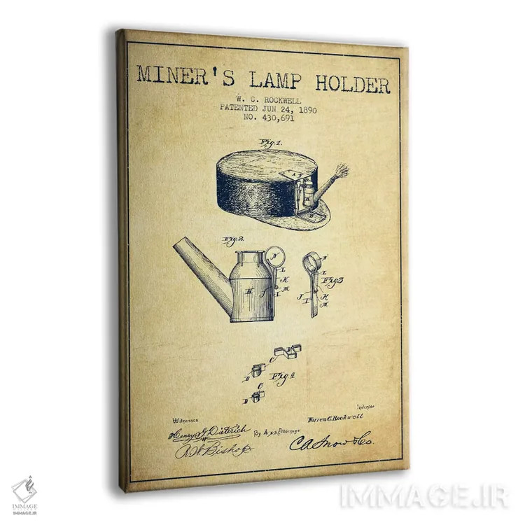 تابلو نقشهٔ ثبت اختراع چراغ معدنچی ۲ (طرح قدیمی) اثر پیکسل کهنه (استودیو/نام هنری) - نمای پرسپکتیو محصول