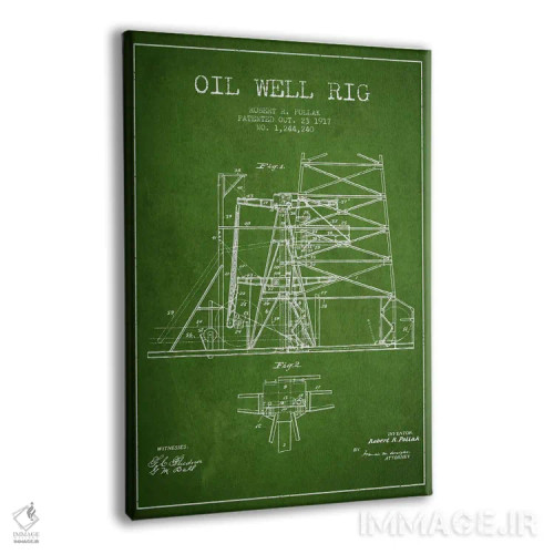 تابلو نقشهٔ ثبت اختراع دکل حفاری چاه نفت ۱ (سبز) اثر پیکسل کهنه (استودیو/نام هنری) - نمای پرسپکتیو محصول