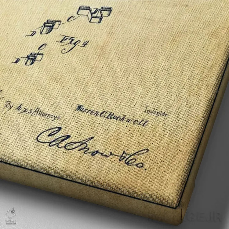 تابلو نقشهٔ ثبت اختراع چراغ معدنچی ۲ (طرح قدیمی) اثر پیکسل کهنه (استودیو/نام هنری) - نمای نزدیک بافت بوم