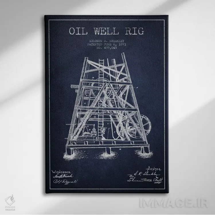 تابلو نقشهٔ ثبت اختراع دکل حفاری چاه نفت اثر پیکسل کهنه (استودیو/نام هنری) - نمای روبهرو روی دیوار