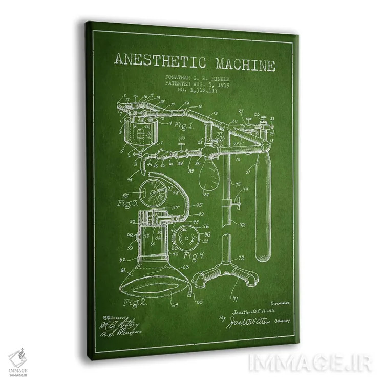 تابلو نقشهٔ ثبت اختراع دستگاه بیهوشی (سبز) اثر پیکسل کهنه (استودیو/نام هنری) - نمای پرسپکتیو محصول