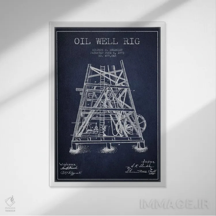 تابلو نقشهٔ ثبت اختراع دکل حفاری چاه نفت اثر پیکسل کهنه (استودیو/نام هنری) - نمای قابدار سفید
