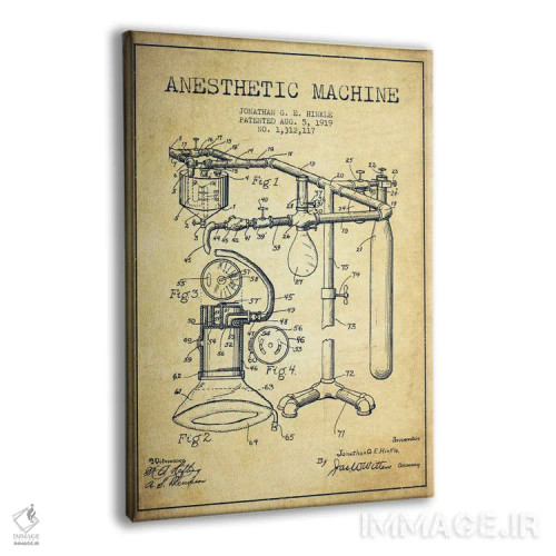 تابلو نقشهٔ ثبت اختراع دستگاه بیهوشی (طرح قدیمی) اثر پیکسل کهنه (استودیو/نام هنری) - نمای پرسپکتیو محصول