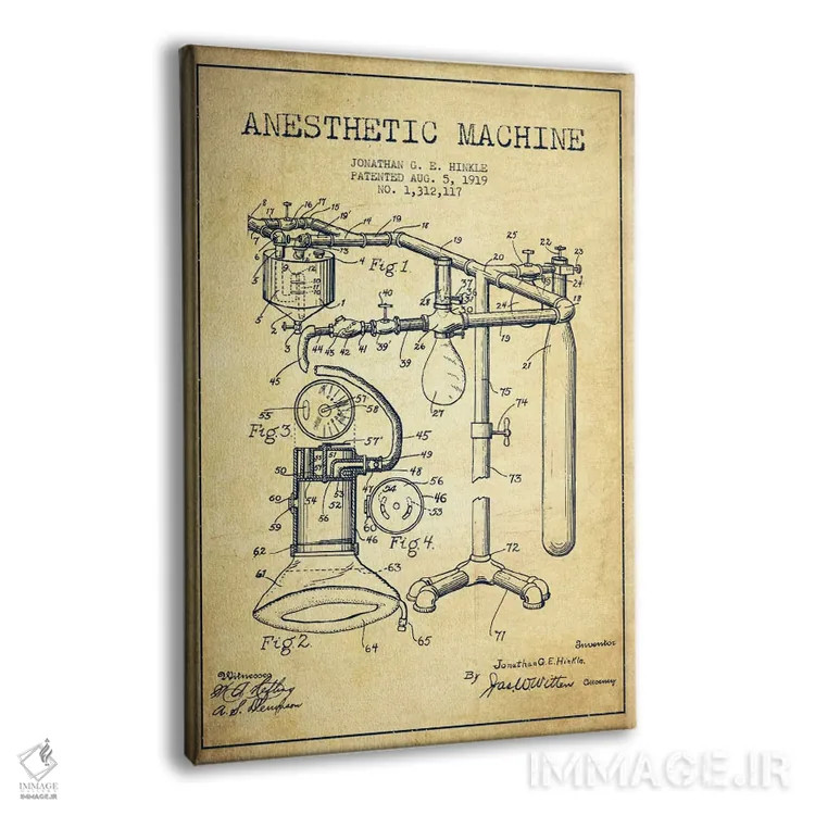 تابلو نقشهٔ ثبت اختراع دستگاه بیهوشی (طرح قدیمی) اثر پیکسل کهنه (استودیو/نام هنری) - نمای پرسپکتیو محصول