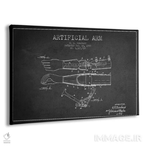 تابلو نقشهٔ ثبت اختراع دست مصنوعی (زغالی) اثر پیکسل کهنه (استودیو/نام هنری) - نمای پرسپکتیو محصول