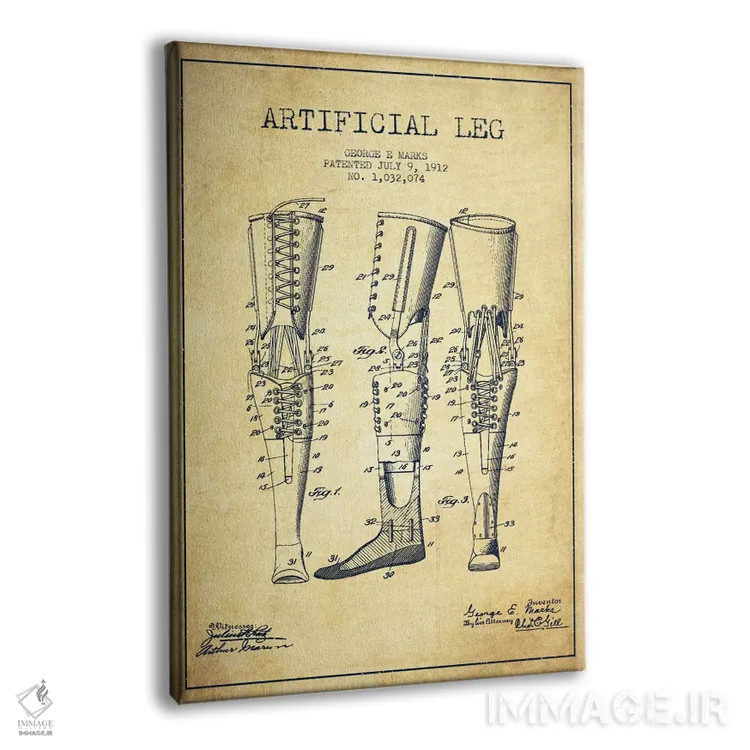 تابلو نقشهٔ ثبت اختراع پای مصنوعی (طرح قدیمی) اثر پیکسل کهنه (استودیو/نام هنری) - نمای پرسپکتیو محصول
