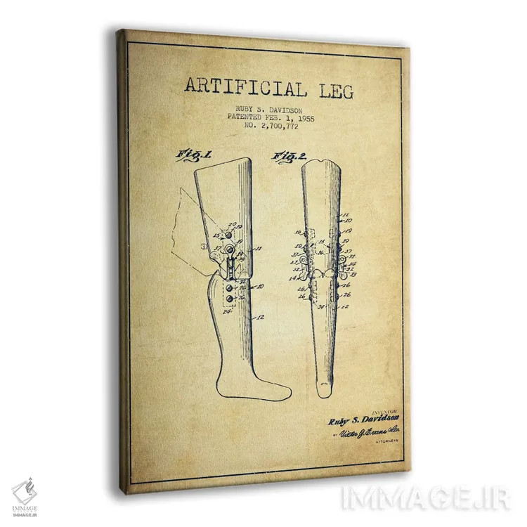 تابلو نقشهٔ ثبت اختراع پای مصنوعی (طرح قدیمی) اثر پیکسل کهنه (استودیو/نام هنری) - نمای پرسپکتیو محصول
