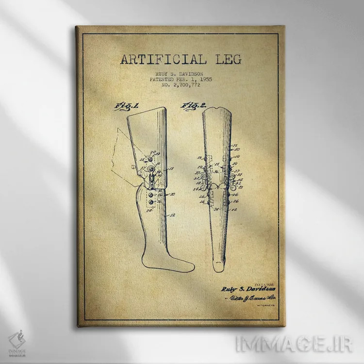 تابلو نقشهٔ ثبت اختراع پای مصنوعی (طرح قدیمی) اثر پیکسل کهنه (استودیو/نام هنری) - نمای روبهرو روی دیوار