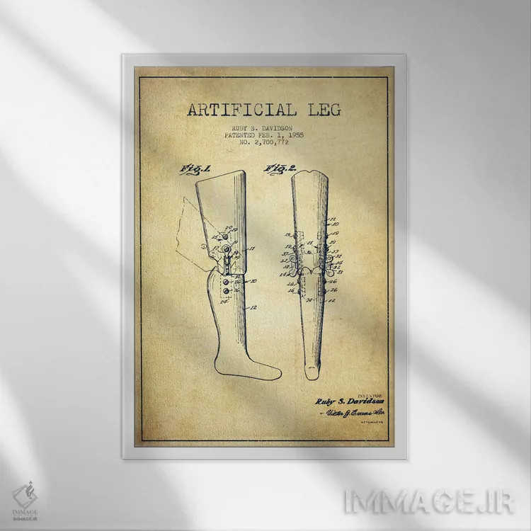 تابلو نقشهٔ ثبت اختراع پای مصنوعی (طرح قدیمی) اثر پیکسل کهنه (استودیو/نام هنری) - نمای قابدار سفید