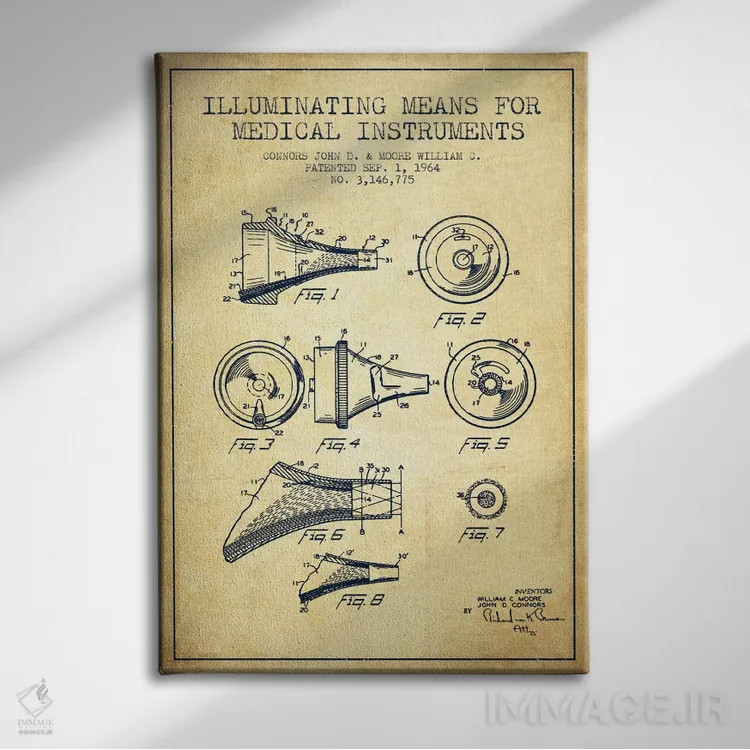 تابلو نقشهٔ ثبت اختراع ابزار پزشکی (طرح قدیمی) اثر پیکسل کهنه (استودیو/نام هنری) - نمای روبهرو روی دیوار