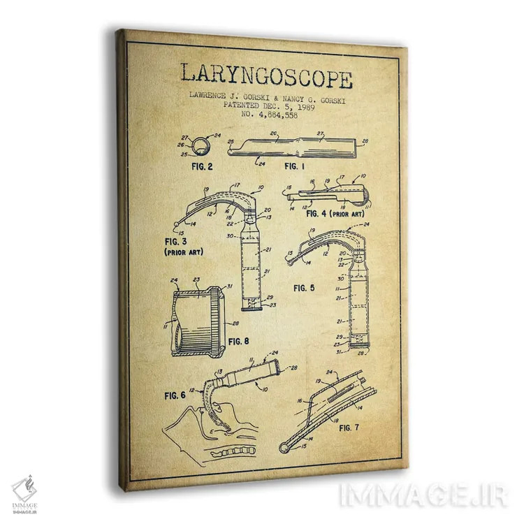 تابلو نقشهٔ ثبت اختراع لارنگوسکوپ (طرح قدیمی) اثر پیکسل کهنه (استودیو/نام هنری) - نمای پرسپکتیو محصول