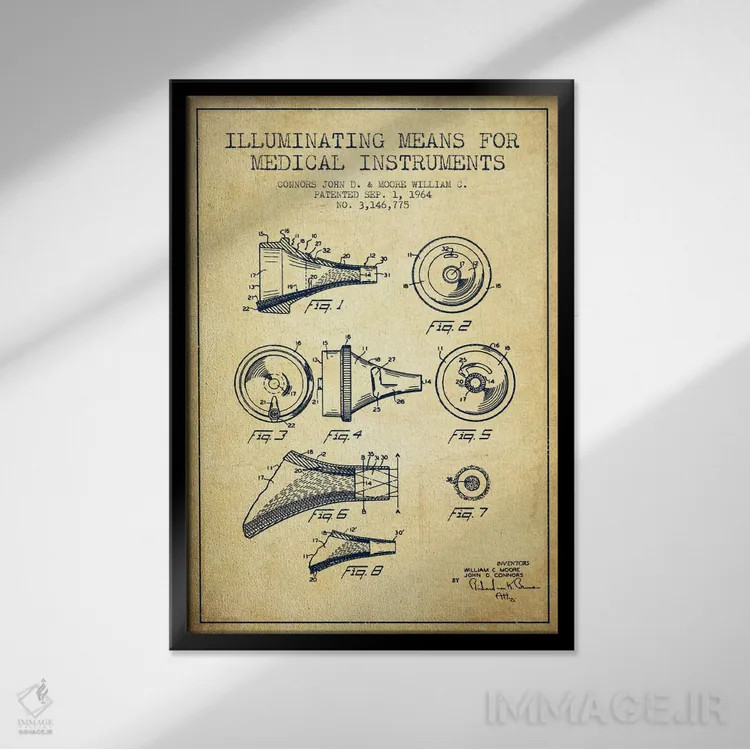 تابلو نقشهٔ ثبت اختراع ابزار پزشکی (طرح قدیمی) اثر پیکسل کهنه (استودیو/نام هنری) - نمای قابدار مشکی