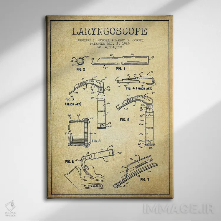 تابلو نقشهٔ ثبت اختراع لارنگوسکوپ (طرح قدیمی) اثر پیکسل کهنه (استودیو/نام هنری) - نمای روبهرو روی دیوار