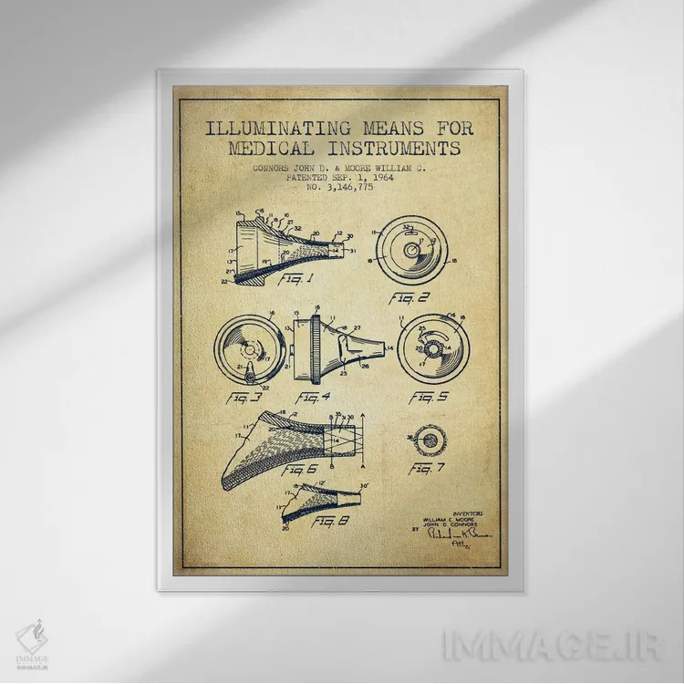 تابلو نقشهٔ ثبت اختراع ابزار پزشکی (طرح قدیمی) اثر پیکسل کهنه (استودیو/نام هنری) - نمای قابدار سفید