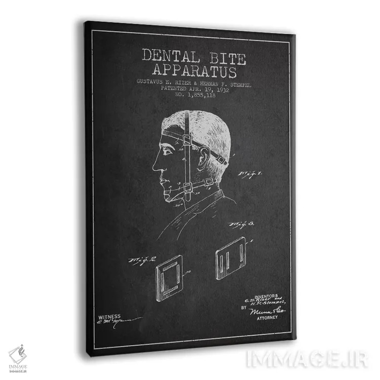 تابلو نقشهٔ ثبت اختراع بایت دندان (زغالی) اثر پیکسل کهنه (استودیو/نام هنری) - نمای پرسپکتیو محصول